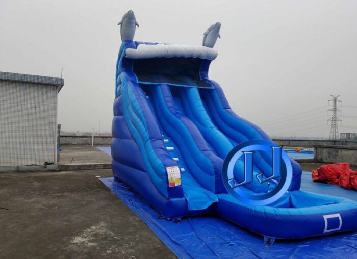 Ocean Wave Dual Lane Water Slide With Dolphins 1 | Australian Inflatables