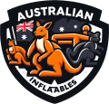 Australian Inflatables logo | Australian Inflatables Premium commercial grade inflatables engineered in Australia for superior durability Australian Standards TRUE BLUE AUSTRALIAN SUPPLIER Call NOW 0399610684