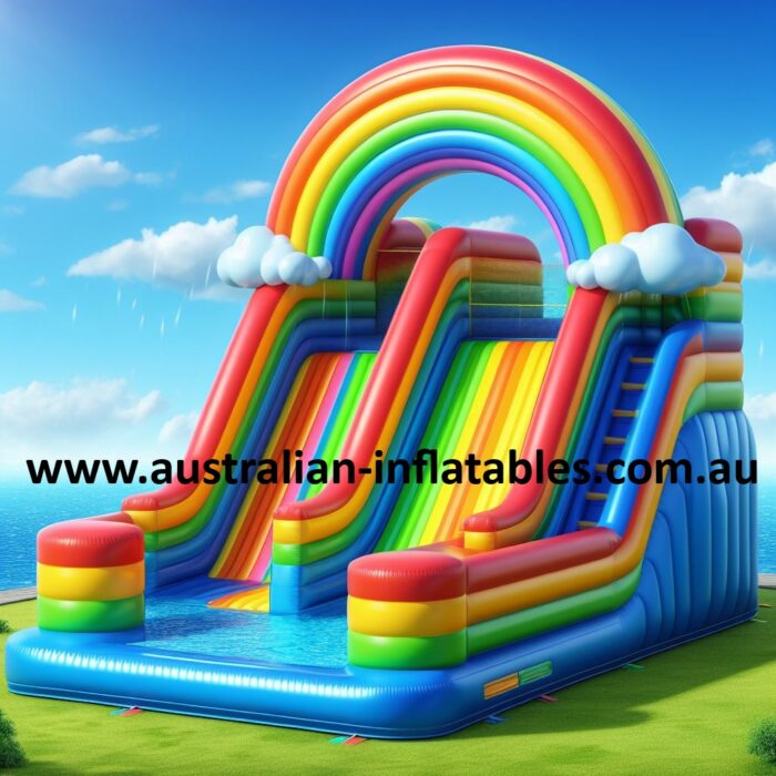 Dual Lane Rainbow Inflatable Water Slide wm | Australian Inflatables