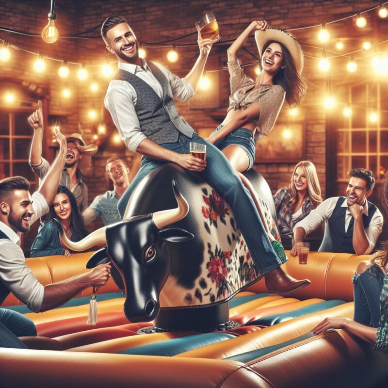 Enjoying mechanical bull inflatable game